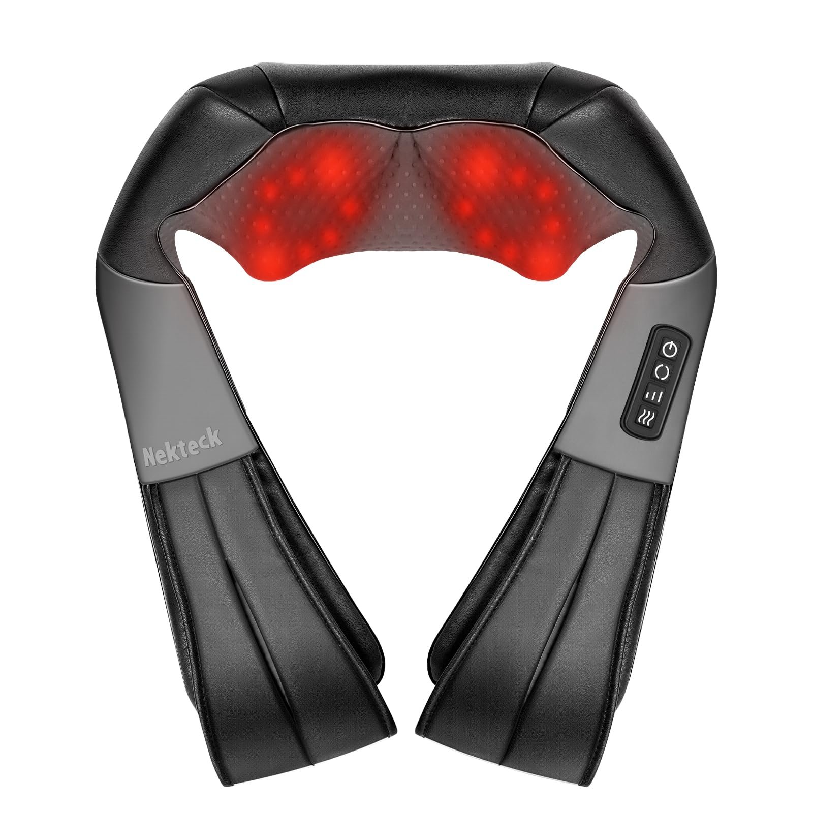 Nekteck Shiatsu Neck Massager with Heat for Pain Relief, NOT Cordless | 2026 Upgraded 3D Back Shoulder Kneading Massage Pillow, 3 Intensity Speeds Deep Tissue, Relaxation Gifts for Men Women, Black
