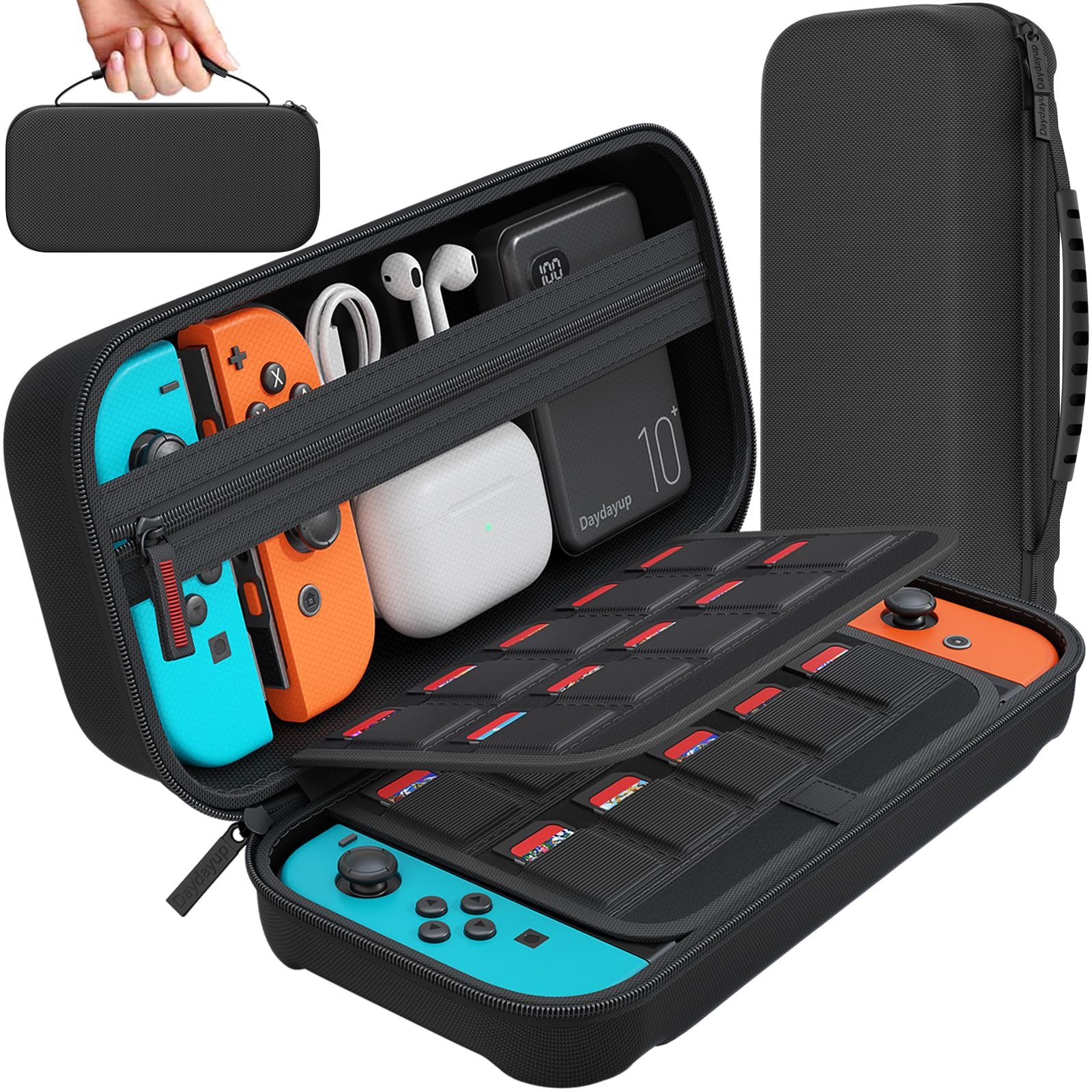 Daydayup Switch Carrying Case Compatible with Nintendo Switch/Switch OLED - 20 Game Cartridges Protective Hard Shell Travel Carrying Case Pouch for Switch Console & Accessories, Black (Nintendo Switch Case)