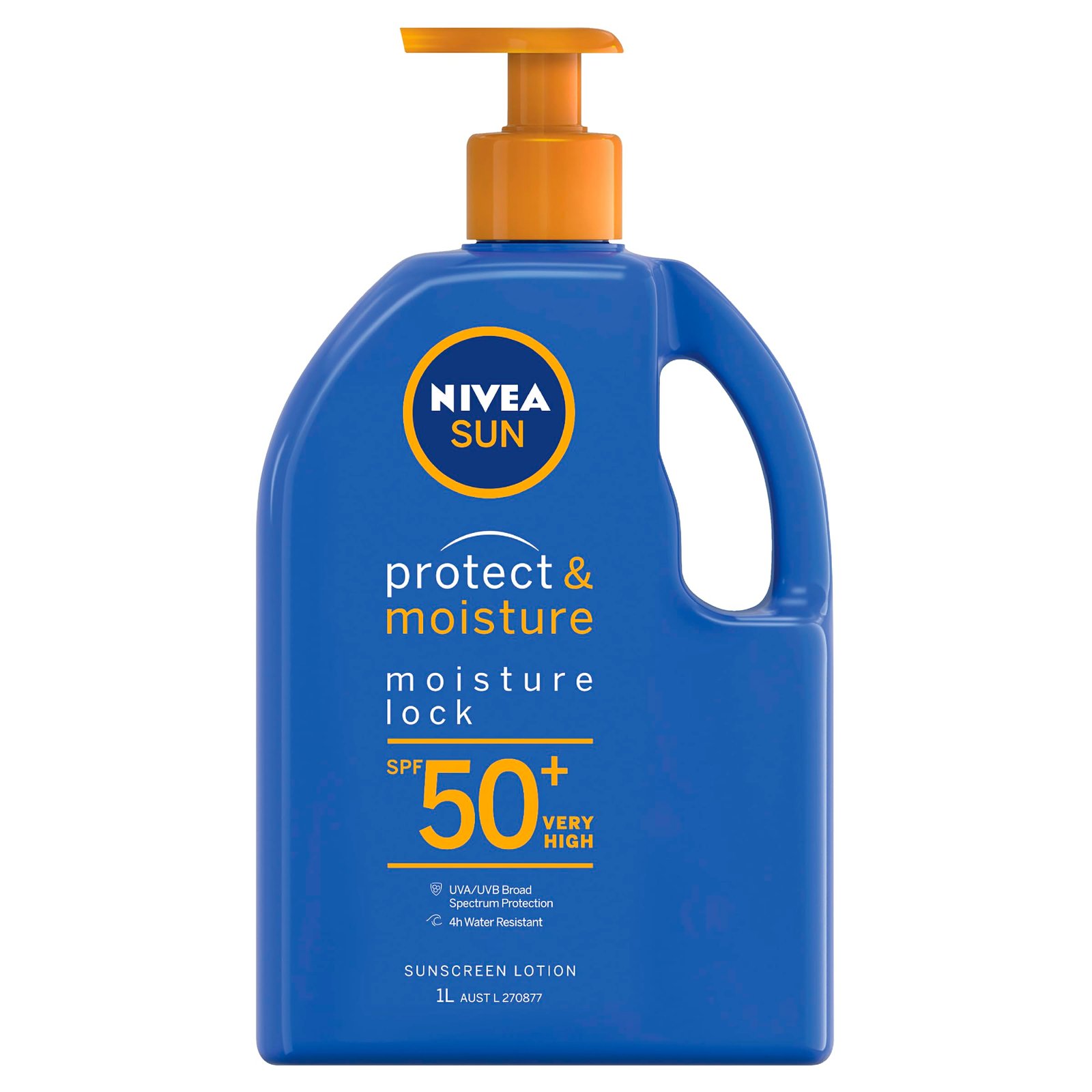 NIVEA SUN Protect & Moisture, Moisture Lock Sunscreen Lotion SPF 50+ 1L | Moisturising Sunscreen With Panthenol & Vitamin E | 4-hours Water Resistance | Made in Australia