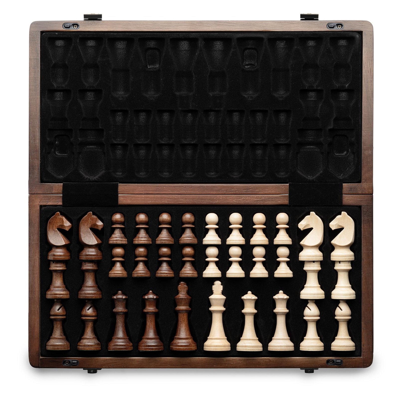 A&A 15" Magnetic Wooden Chess Set, Folding Chessboard, 3" King Height Handmade Chess Pieces with 2 Extra Queen with Storage Slots, Portable Travel Chess Game Sets