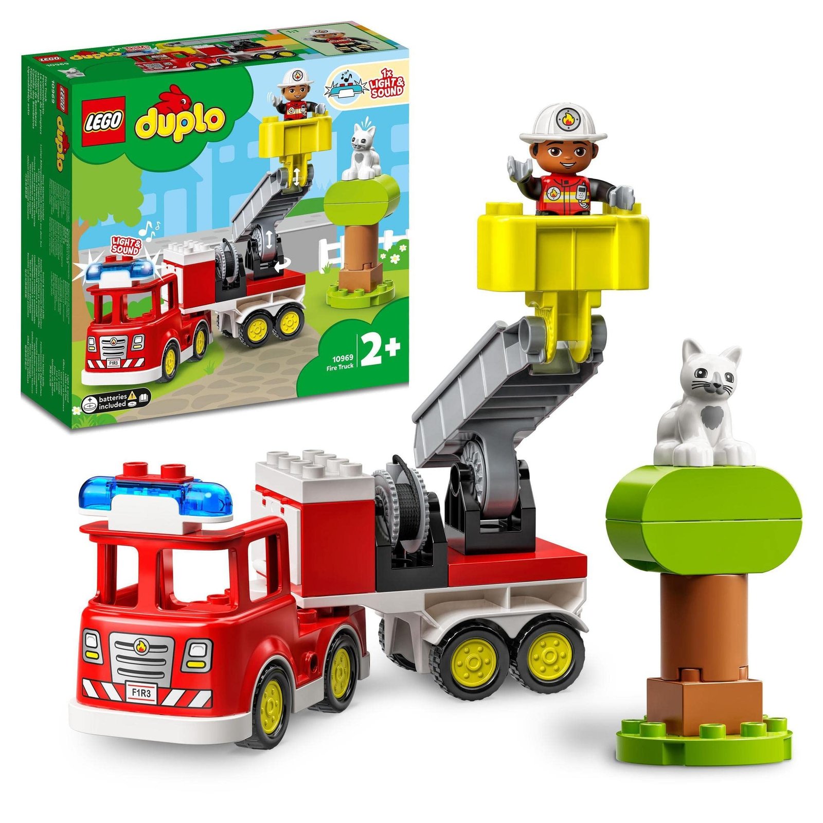 LEGO DUPLO Rescue Fire Engine Toy for Toddlers, Girls, Boys Aged 2+ Years Old, Building Playset, Firefighter Figure and Fire Truck with Lights and Siren, Kids' Toys 10969
