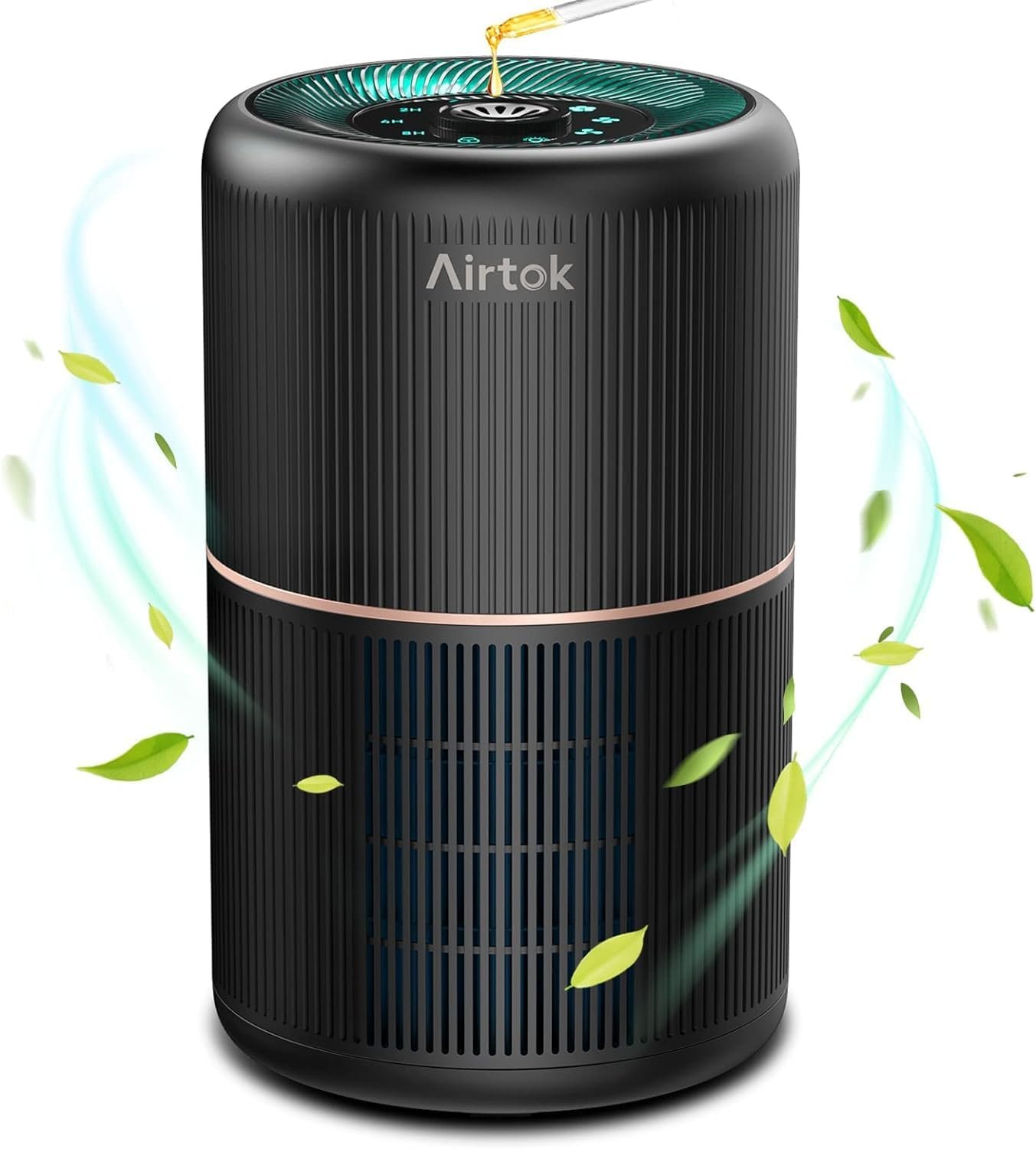 AIRTOK Hepa Air Purifier for Home Bedroom with Aromatic Sponges | 4-in-1 H13 True Hepa Air Filter for Smoke, Dust, Pollen, Pet Dander Odors, 99.97% Removal to 0.1 Microns | Ozone-Free, Night Light