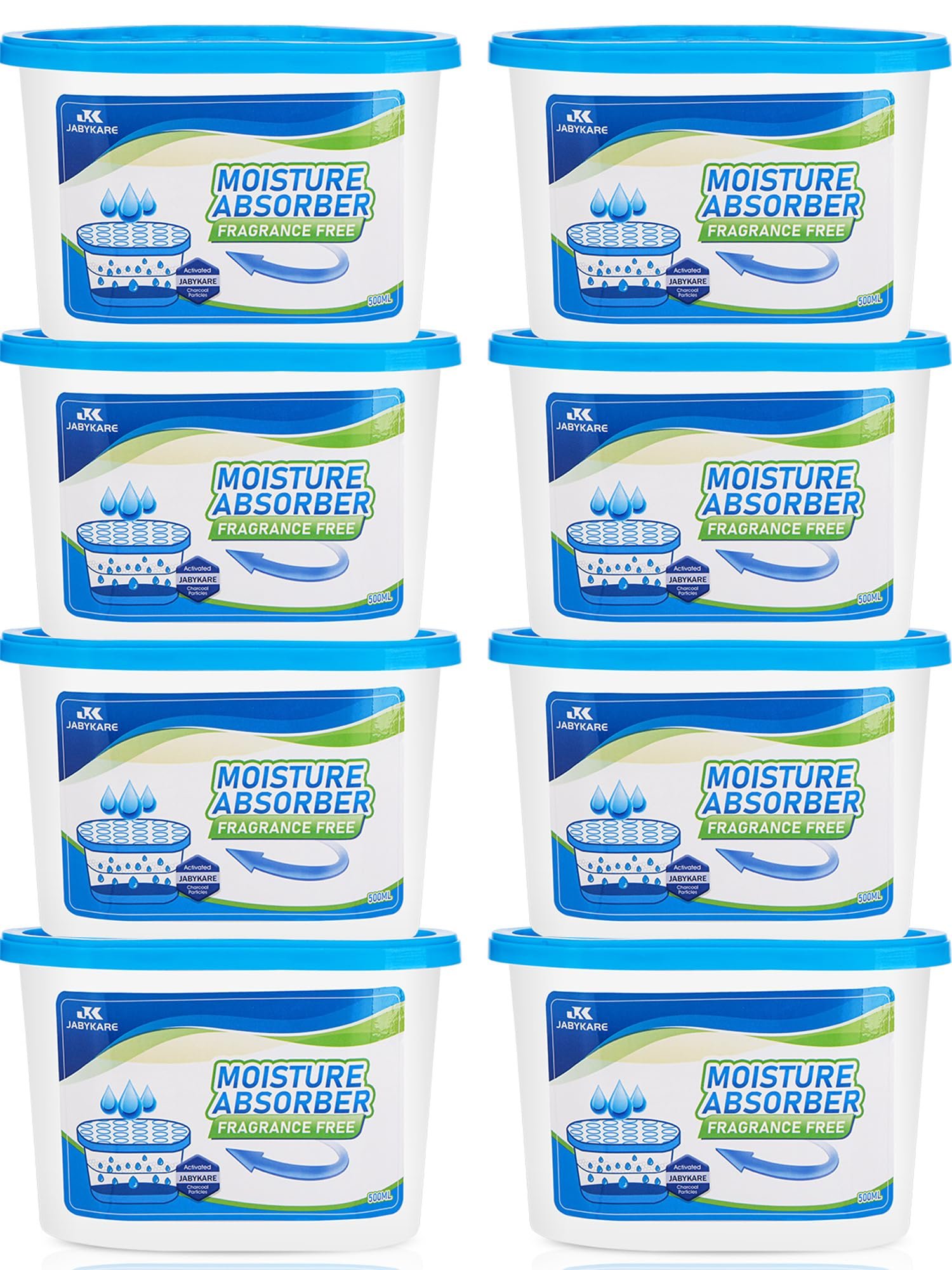 Jabykare 8 Pack (16.9oz/ 280g) Moisture Absorber Boxes, Portable Dehumidifier Moisture Absorber for Closet Bathroom, Kitchen, Laundry Room (500ml)