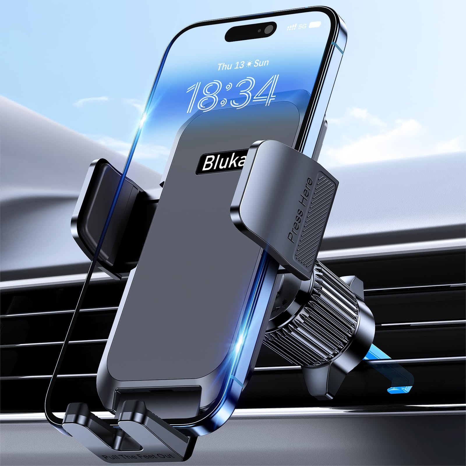 Blukar Car Phone Holder, Air Vent Car Phone Mount Cradle for 360° Rotation | Upgraded Ultra Stable Hook Clip-One Button Release Function for iPhone, Galaxy All 4.0''-7.0'' Smartphones