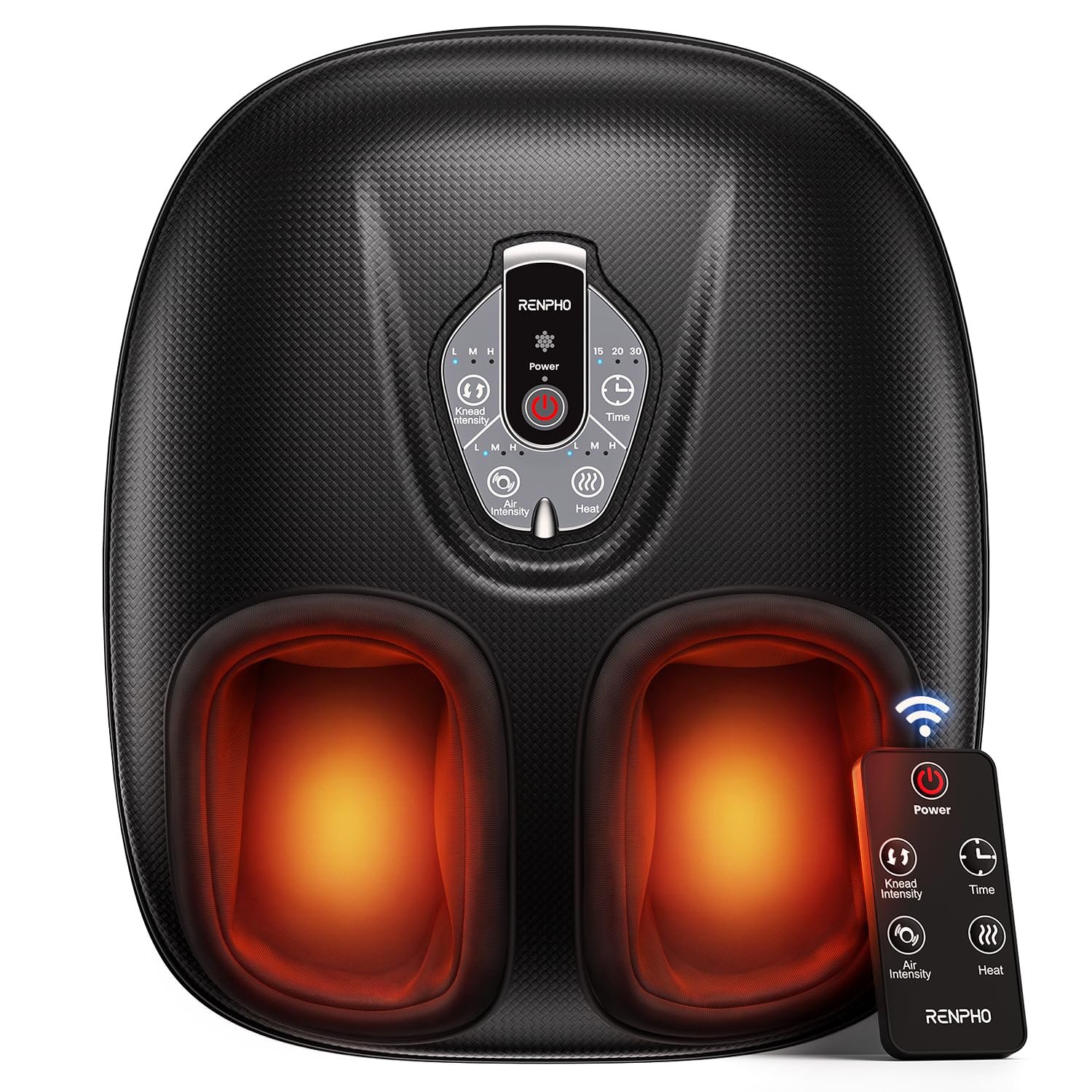 RENPHO Foot Massager with Heat, Deep Kneading Electric Shiatsu Foot Massage | Exclusive Pressure Monitoring Tech, 3 Heat Levels & Air Compression, Cordless Remote & Timer, Gifts for Women & Men, Size 12