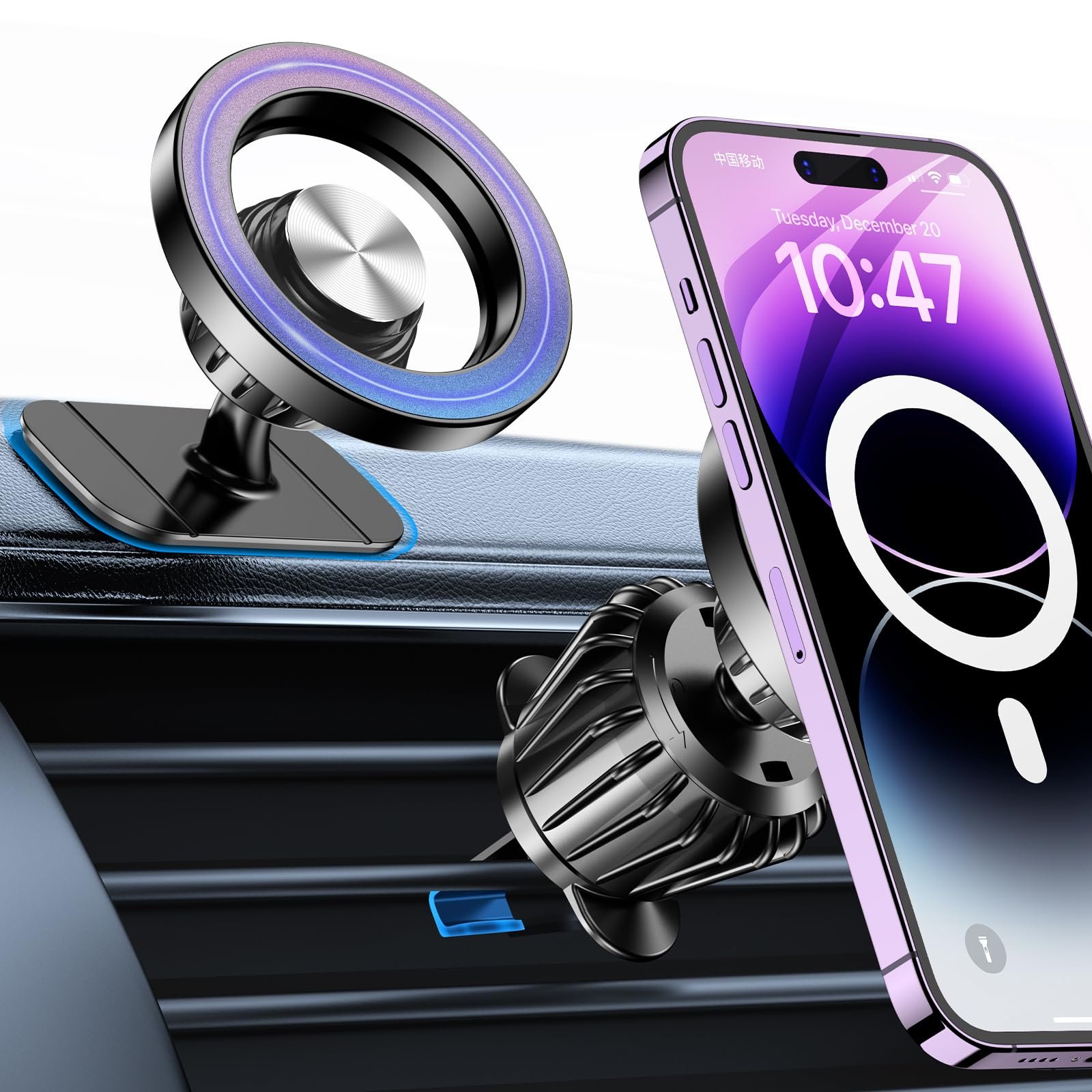 Coolpow for MagSafe Car Mount,Magnetic Car Phone Holder Mount Air Vent Dash | 【20 Strong Magnets】Universal Mobile Phone Holder for Car Accessories MagSafe Phone Stand for iPhone 17 Pro Max 16 15 14 13 12