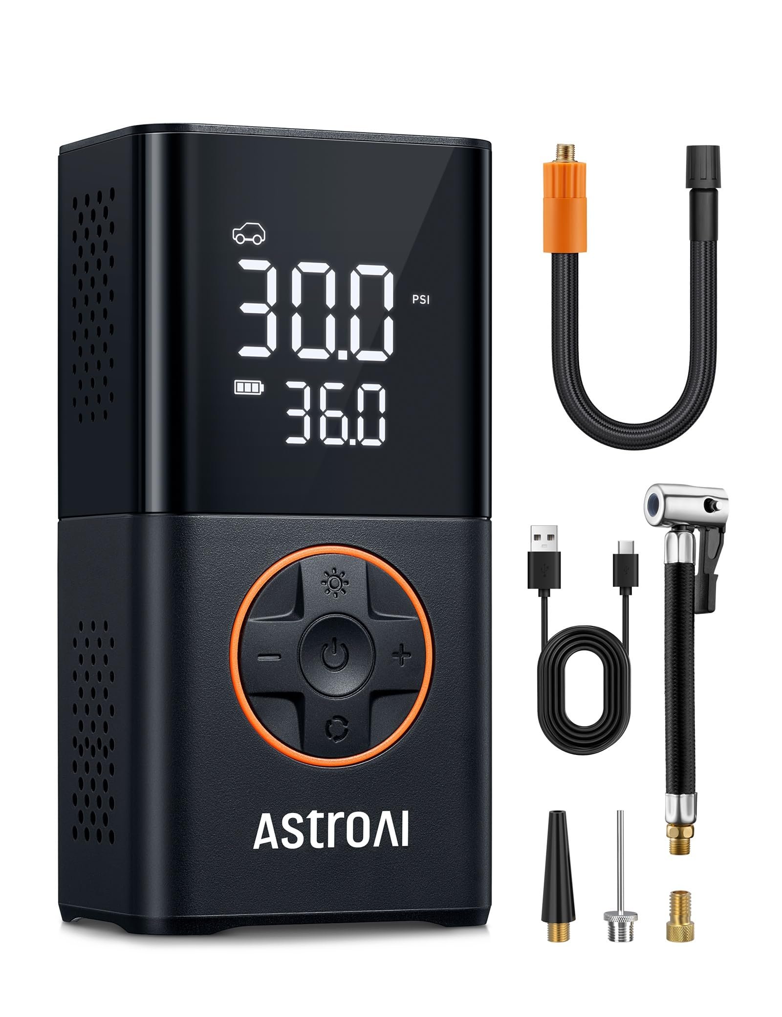 AstroAI Cordless Tyre Inflator & Bike Pump, 150 PSI, Digital Dual Display | 5 preset modes and auto-stop with a clear dual display; USB-C charging and LED light for cars, bikes, motorbikes and balls.