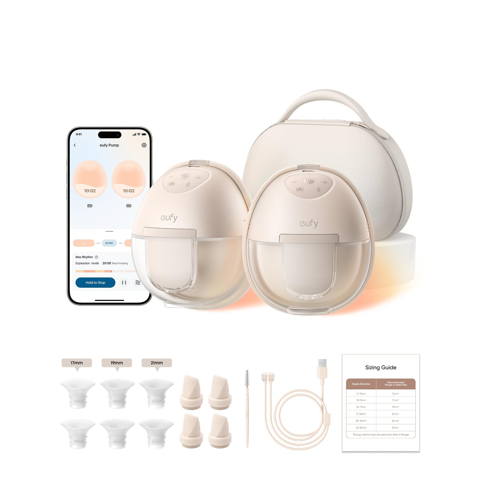 eufy Heated Wearable Breast Pump S1 Pro, Charging Case, Hands-Free | HeatFlow, 5-Day Battery, App DIY Rhythm, Powerful 300mmHg, 30% More Output, 46dB Quiet, BPA-Free