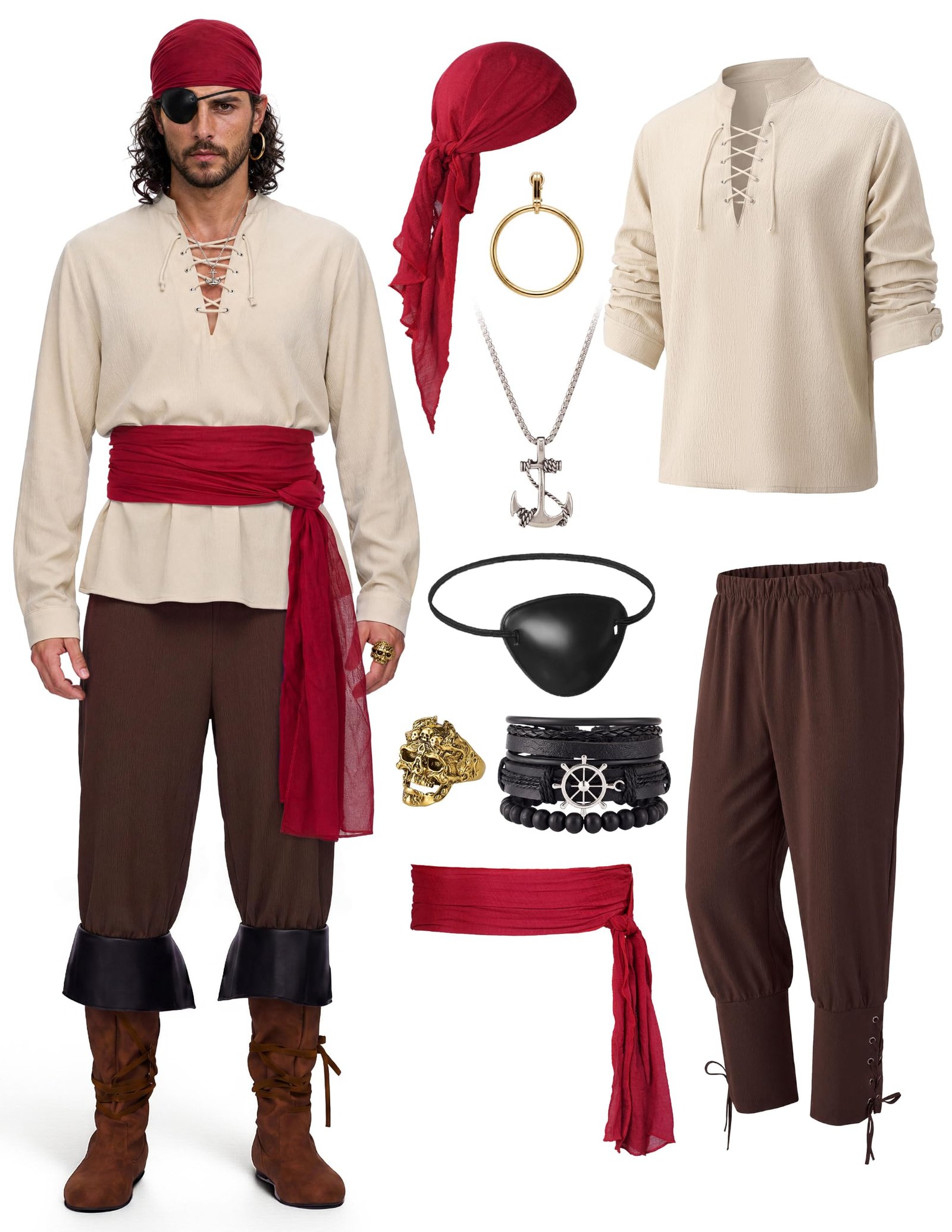 Spooktacular Creations Men Pirate Costume, Adult Halloween Costume Renaissance Medieval Viking Pirate Costume Cosplay