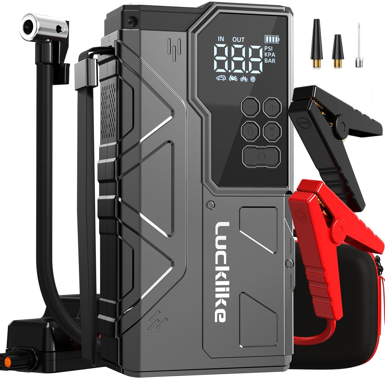 Lucklike 7000A Jump Starter with Air Compressor, Car Battery Jump Starters | for All Gas and 12.0L Diesel Portable Car Jump Starter Power Bank with 150PSI Tyre Inflator, 12V Jump Pack with Flashlight