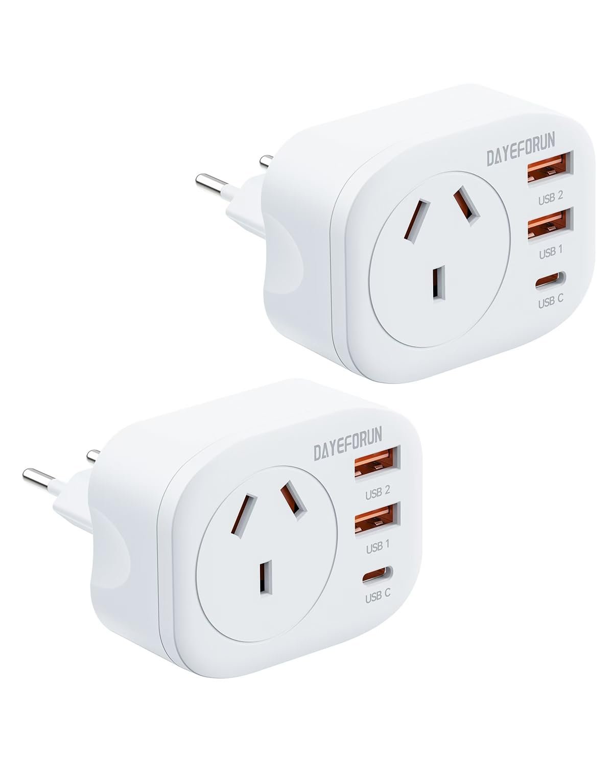 AU to EU Travel Adapter, 2 Pack Europe Travel Adaptor, Bali Travel Adapter | DAYEFORUN EU Adapter with 3 USB Ports, Travel Plug for AUS to Europe Germany Spain France Greece Netherlands Turkey, Type C