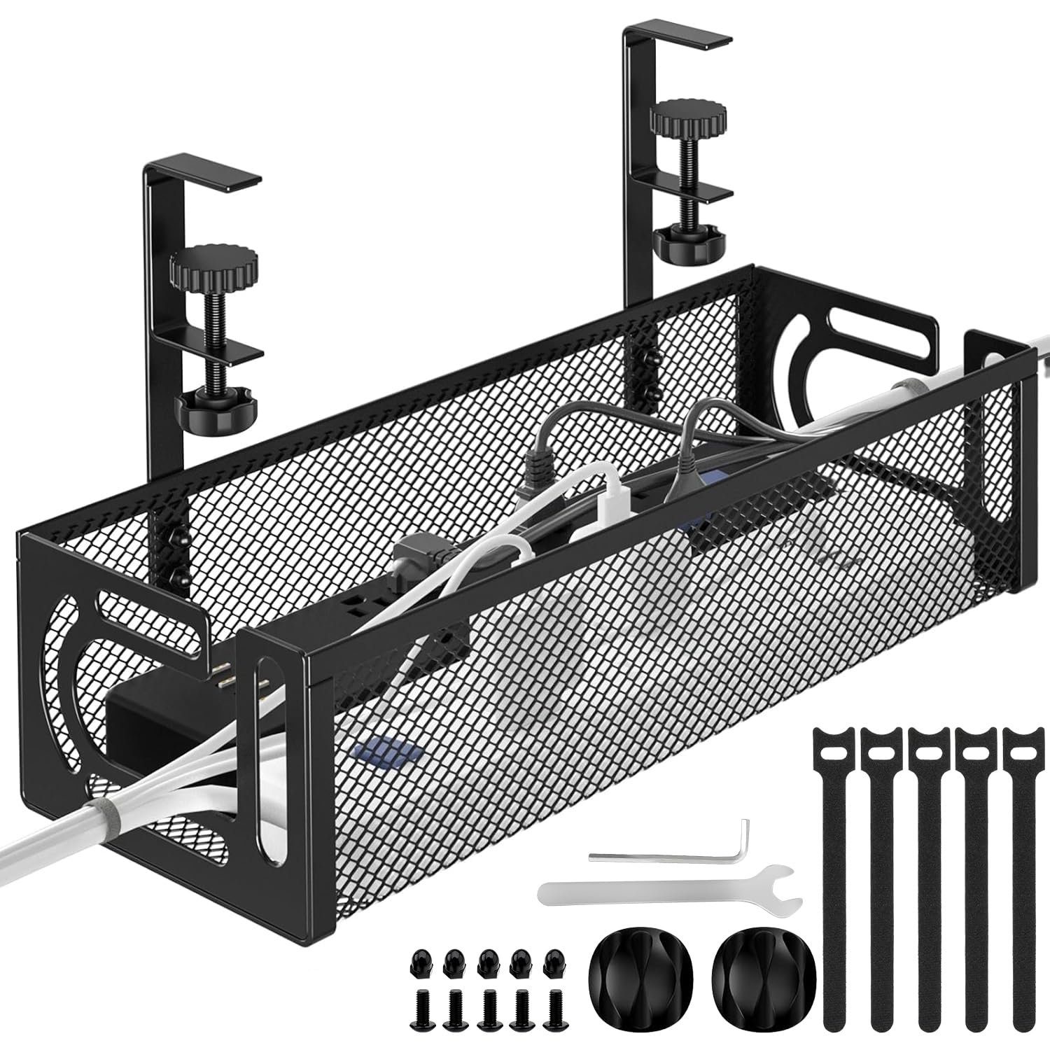 CM Under Desk Cable Management Tray, Cable Management Box | Cable Organizer, Cord Organizer for Desk, Under Desk Storage for Office Home - No Drill to Desk Cable Raceway, Black 39