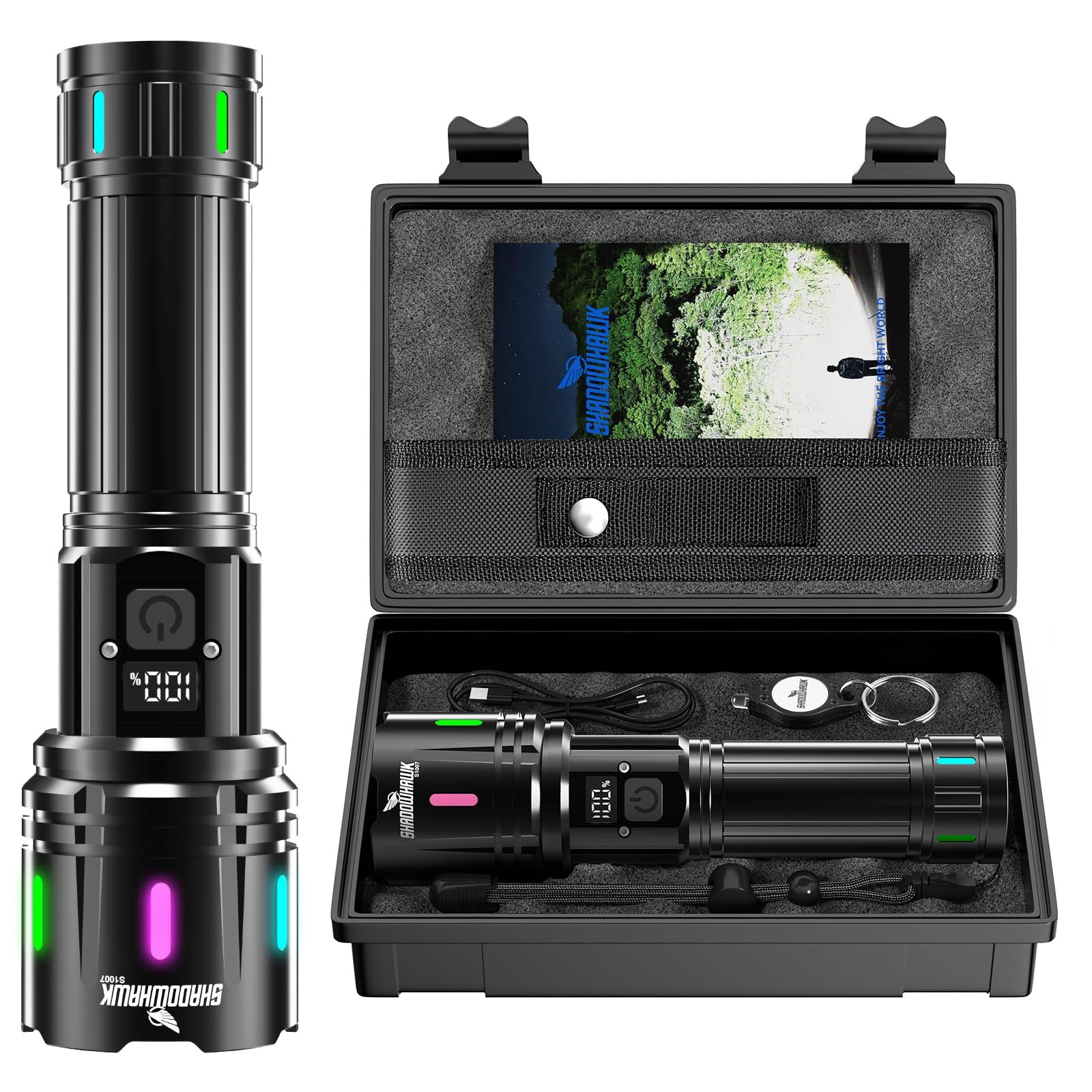 LED Torch Rechargeable 30000 High Lumens Bright Flashlight with LCD Display | Adjustable Focus, 5 Modes, 12H Long Lasting, 1500m Beam, IP67, USB C+A Charging, for home, Emergency, Camping, Hiking, Gift