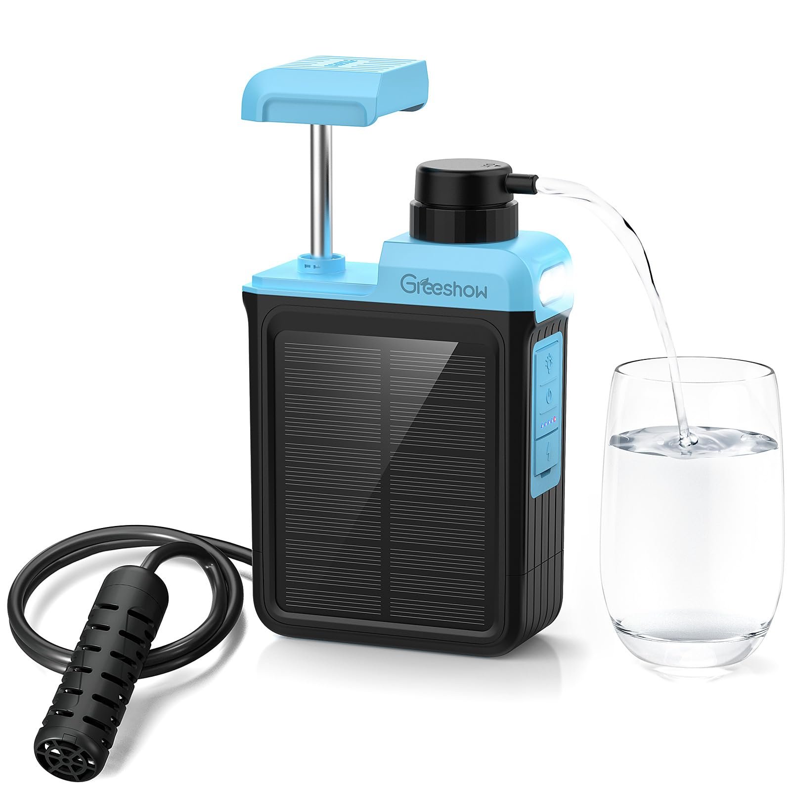 Greeshow GS-2809 Portable Water Purifier, Electric & Solar Chargable, 30000L Capacity, Hollow Membrane Filter, Ideal for Outdoor Activities & Emergencies