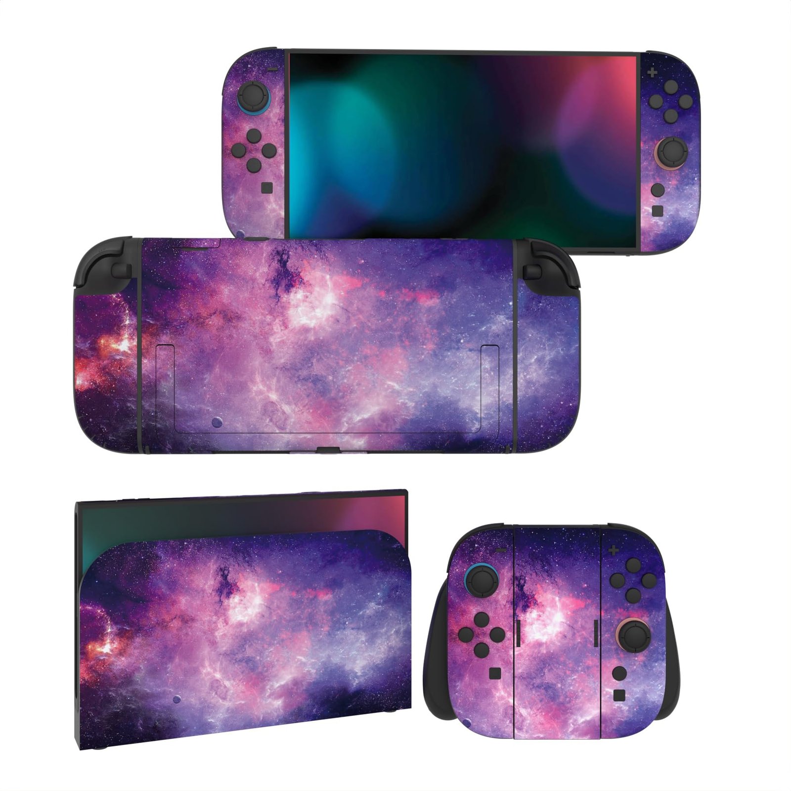PlayVital for Nintendo Switch 2 Skin Full Set (2-Pack) - Protective Vinyl Decal Stickers for Switch 2 Console, Handle Grips & Dock | No Residue, Anti-Scratch - Nebula Galaxy