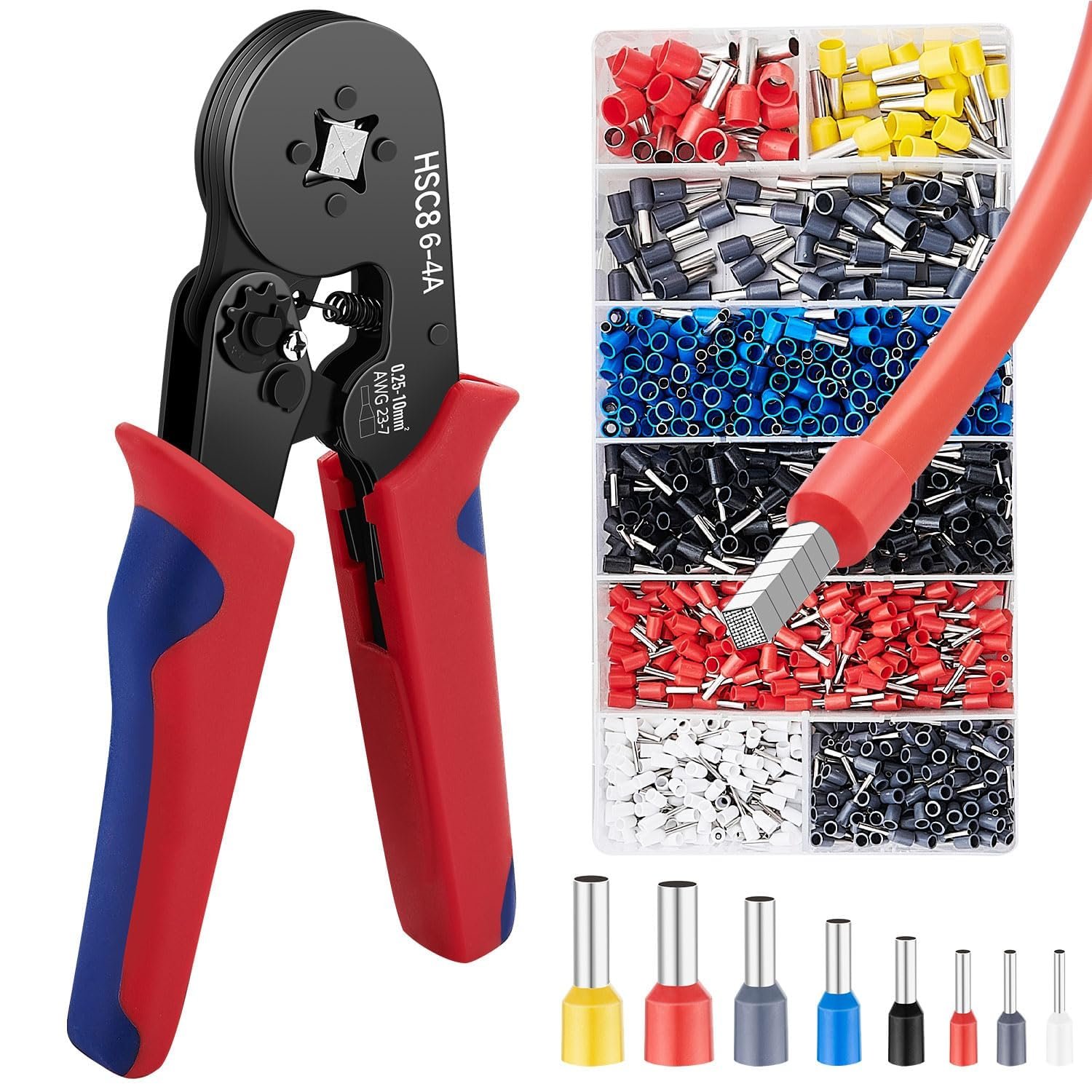 Ferrule Crimping Tool Kit - Self-Adjustable Ratchet Bootlace Crimper (0.25-10mm²) - 1200PCS Ferrule Connectors Set for DIY Electrical Repair, Cable Crimping Professional Wiring Projects