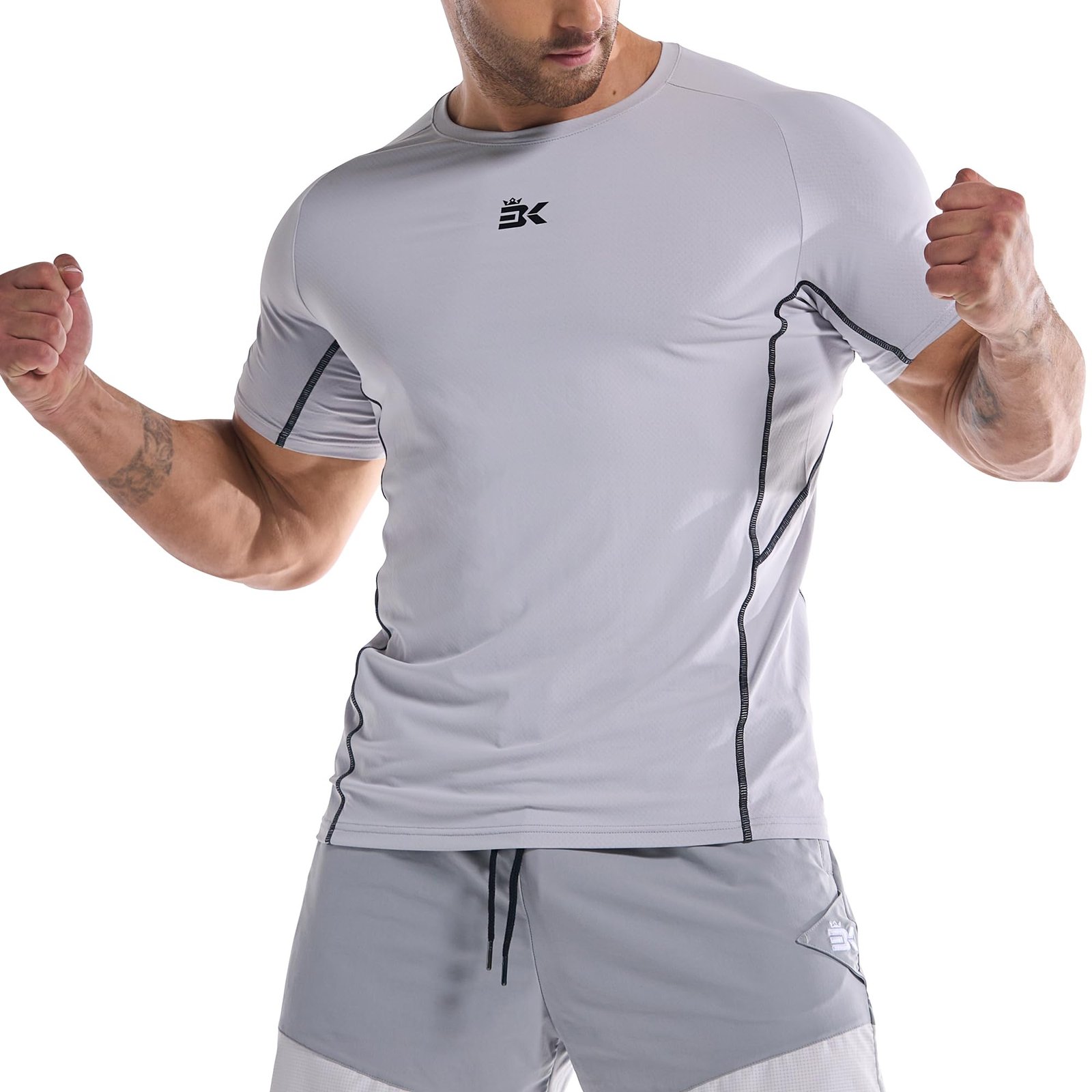 BROKIG Mens Gym Sport T-Shirts Running Shirt Workout Casual Tops | Quick Dry Tees, Lightweight Tshirts, 4 Way Stretch Compression Shirts, Underarm Muscle, Fitting, Training, Everyday Wear