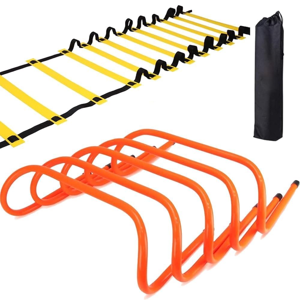 Agility Speed Training Agility Hurdles for Athletes 5 Pack and Rungs Agility Ladder, Speed and Agility Training Equipment for Soccer Basketball Football Hurdle Training