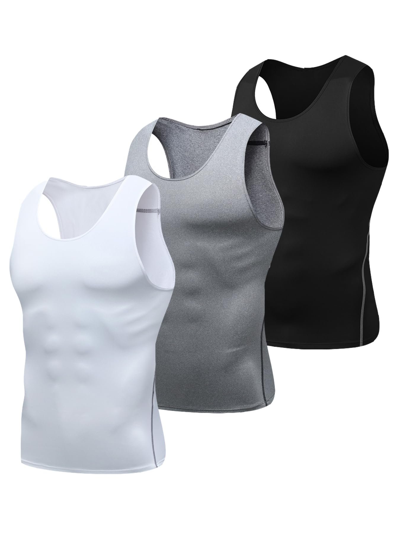 Pack Men's Workout Tank Top Moisture Wicking Sleeveless Athletic Shirts | Quick Dry Base Layer Undershirts, Lightweight Tight Muscle Shirt, Sports Singlet, 4-Way Stretch, Running, Daily Casual 3