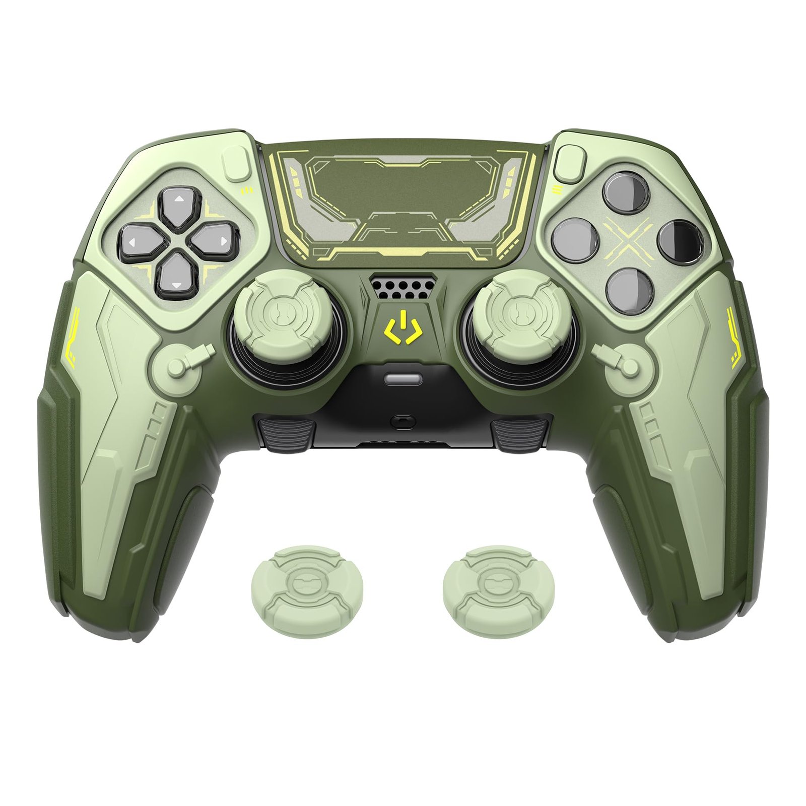 PlayVital for ps5 Edge Controller Silicone Cover Skin - Stellar Mecha Anti-Slip Grip Protector for ps5 Edge Controller with Joystick Cap & Sticker, Shockproof Case - Army Green & Sage Green