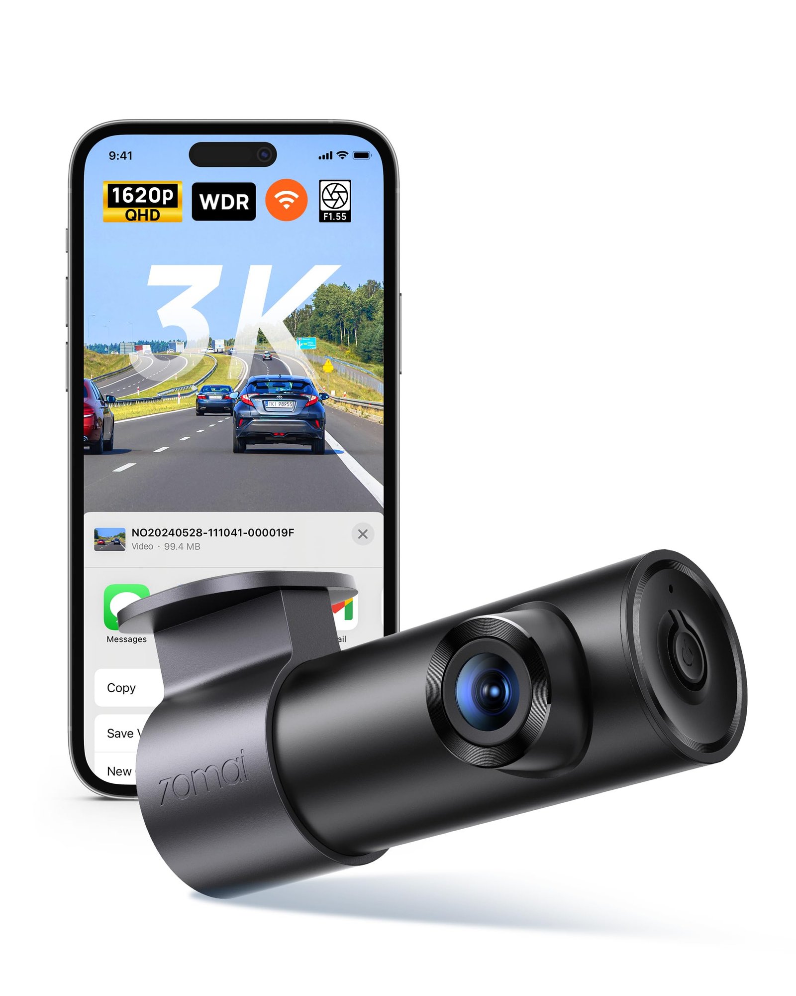 mai 3K WiFi Dash Cam M310Plus, Smart Voice Command 1620P QHD Dash Camera for Cars, WDR, Superior Night Vision, 24H Parking Monitor with APP Control, Time-Lapse Recording, Collision Detection 70