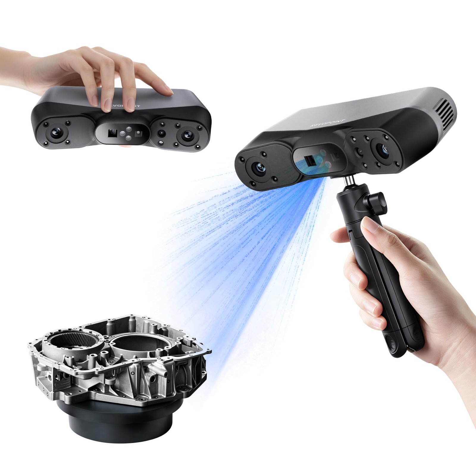 Revopoint POP 4 3D Scanner, AI Segmentation, for 3D Printing, Premium | Up to 105 FPS, 0.03mm Blue Laser, 5 Modes, Small-Medium, 5,500mAH Outdoor Scan, 3DGS Modeling, for Android/Win/MacOS