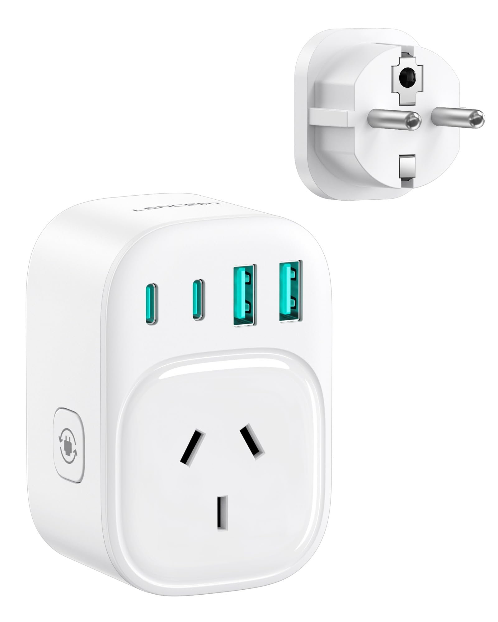 LENCENT AU to EU Travel Adapter, European Plug Adapter with 2 USB C 2 USB A | Type E/F Power Plug Travel Essentials for Bali Indonesia France Spain Italy Germany Turkey South Korea, Cruise Ship Approved