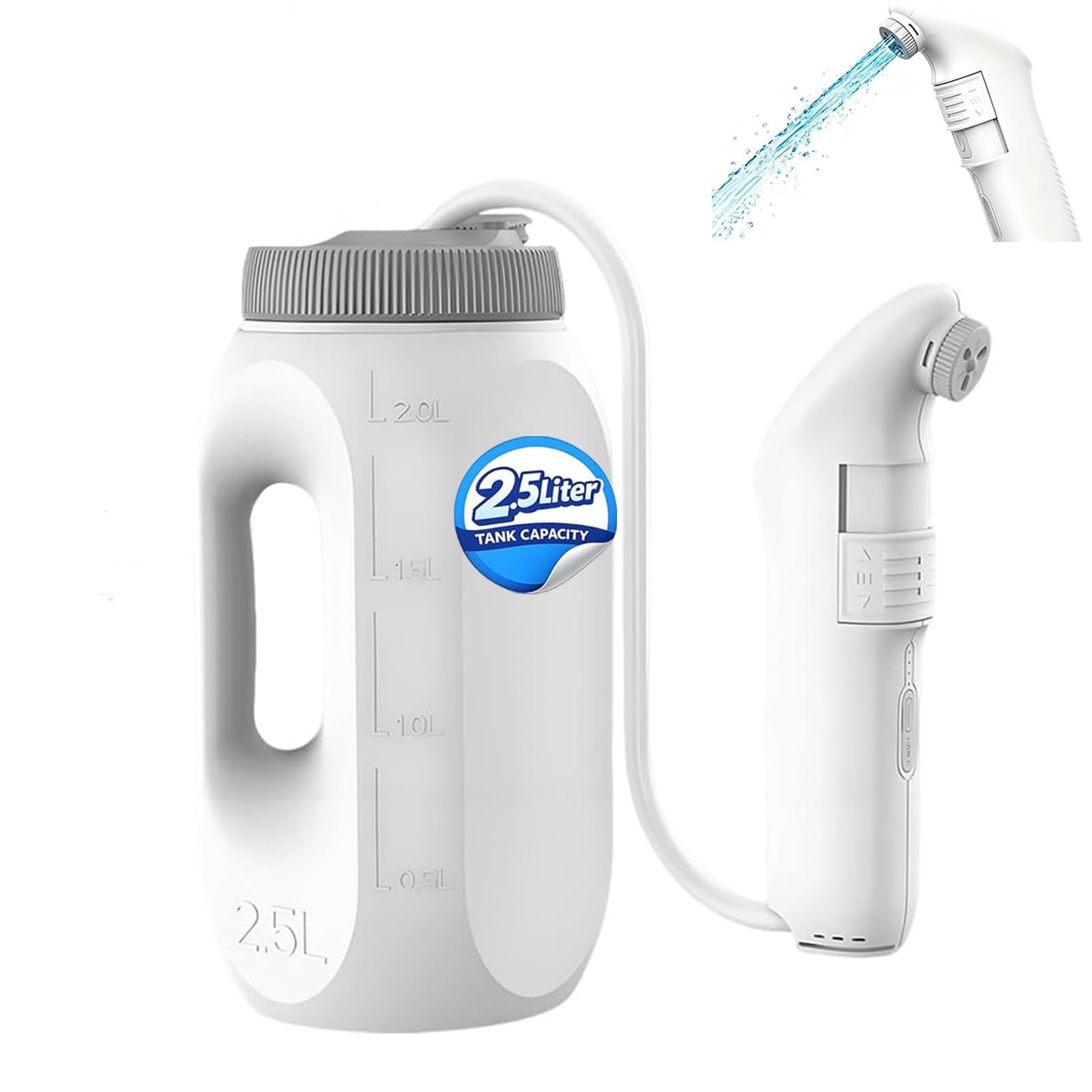 Portable Electric Travel Bidet with 2.5L Water Storage, 70-Minute Usage | Travel Use, 2.5L PP bidet bottle, handheld bidet with oft or strong water flow, long-lasting and rechargeable