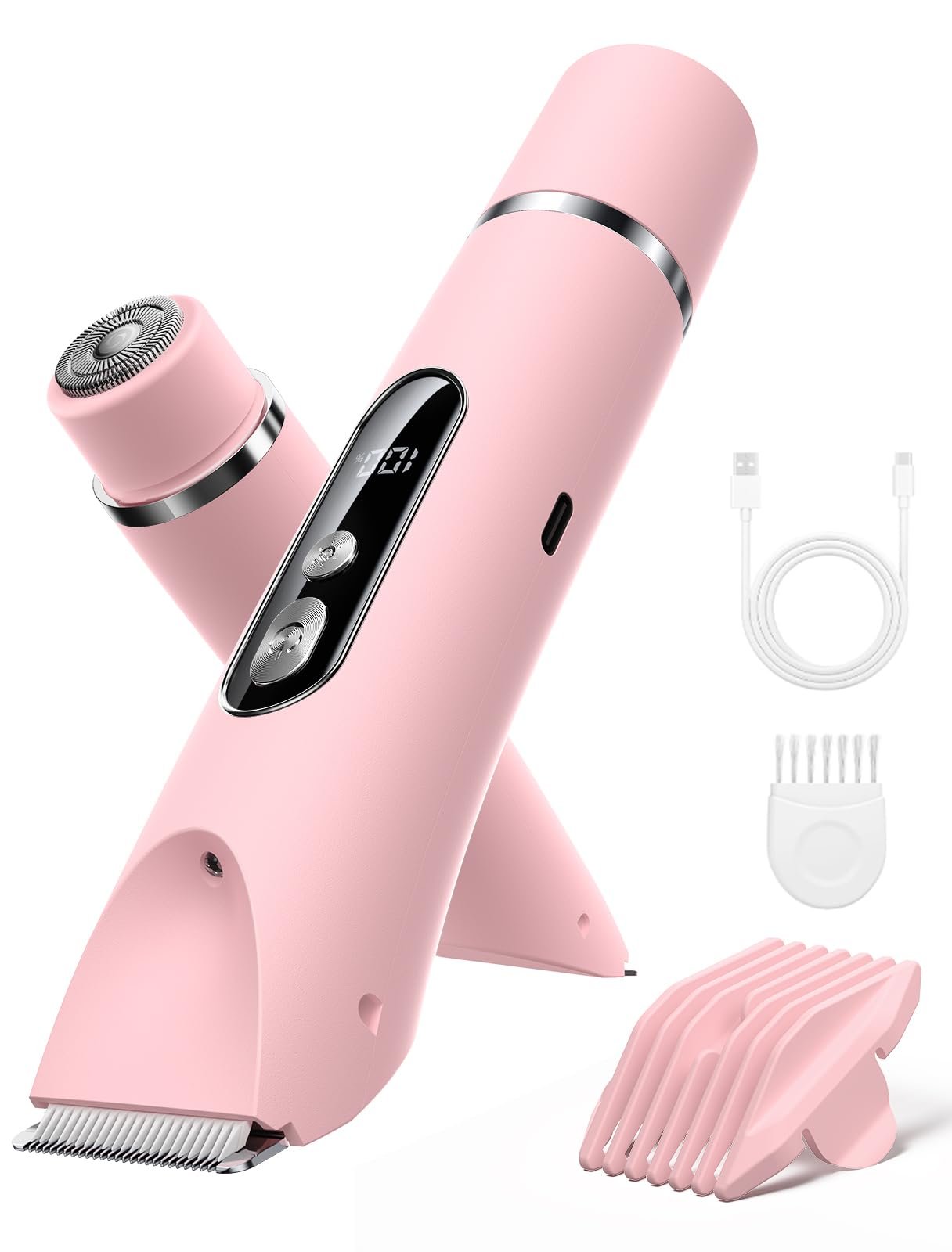 POPYES Bikini Trimmer for Women 2in1 Painless Waterproof | Ceramic & foil heads, hypoallergenic, IPX7 shower-safe, LED light, battery display, USB-C fast charge, for bikini and body