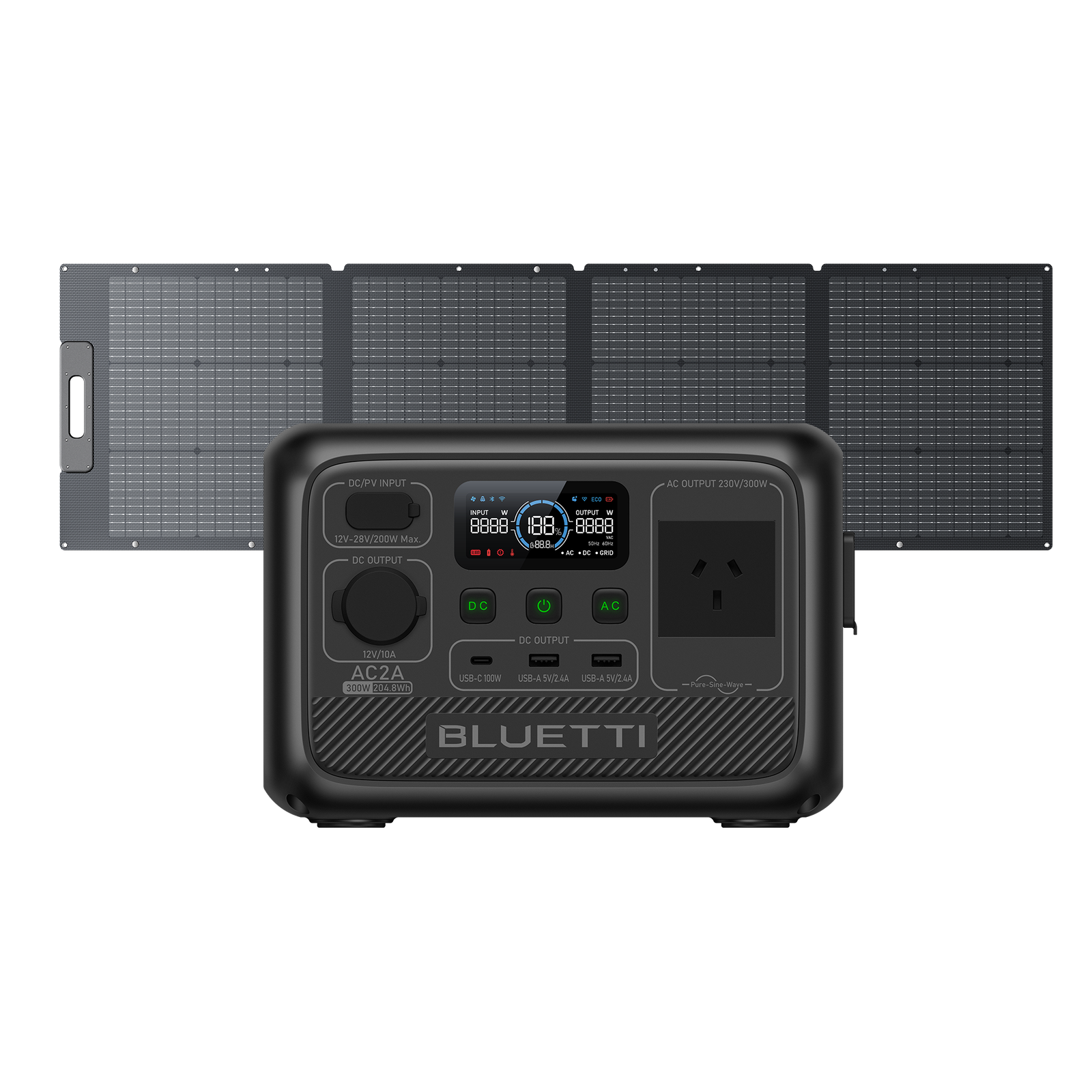 BLUETTI AC2A Portable Power Station | 300W 204Wh AC2A+200W | 300W, 204Wh 200W Solar Kit