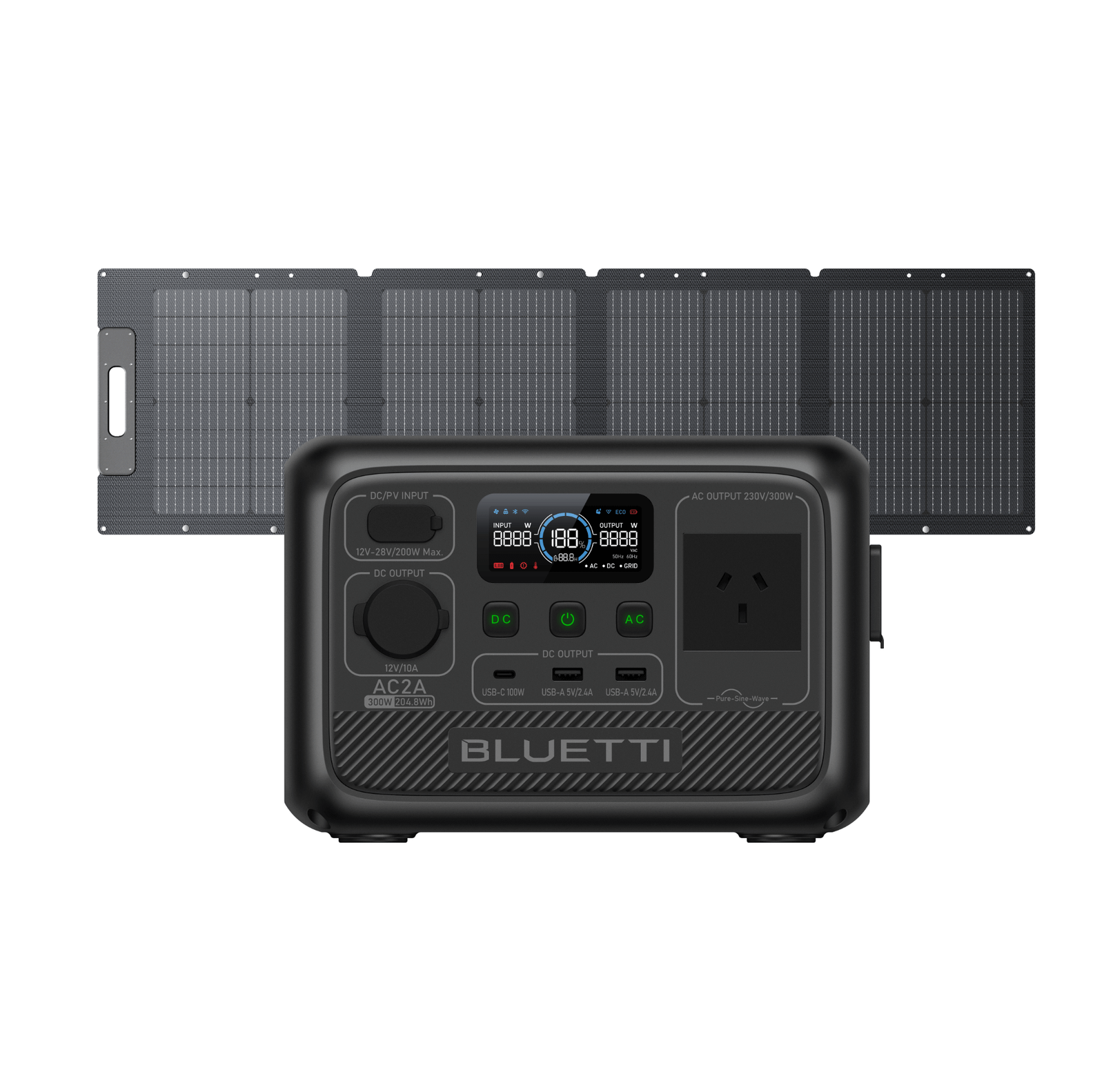 BLUETTI AC2A Portable Power Station | 300W 204Wh [Phased Out]AC2A+120W | 300W, 204Wh 120W Solar Kit